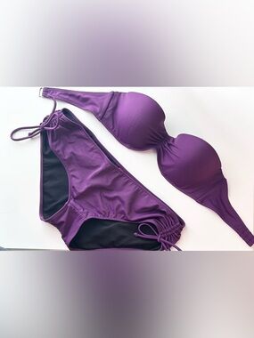 Victoria’s Secret Purple “The Madi” Pushup Bandeau Ruched Tie Bottoms Bikini Set